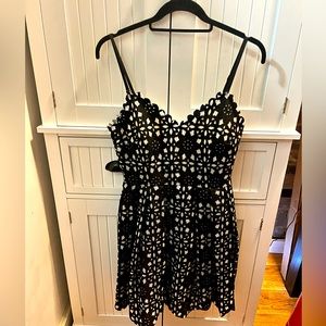 Aqua Black and White Floral Mini Dress